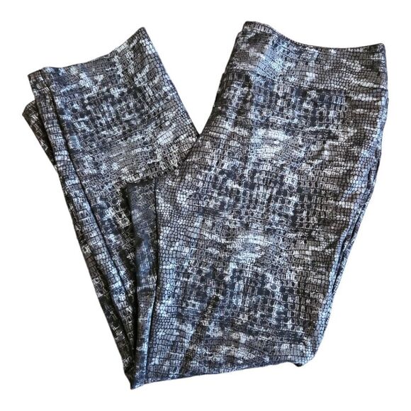 Lena Gabrielle LG Black Metalic Snake Print Leggings Size 12 - Picture 1 of 4